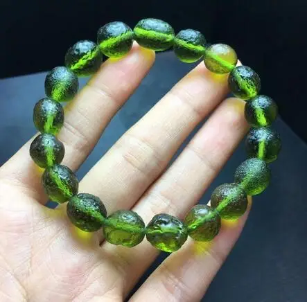 10 мм зеленый драгоценный камень MOLDAVITE метеорит ударопрочный стеклянный браслет