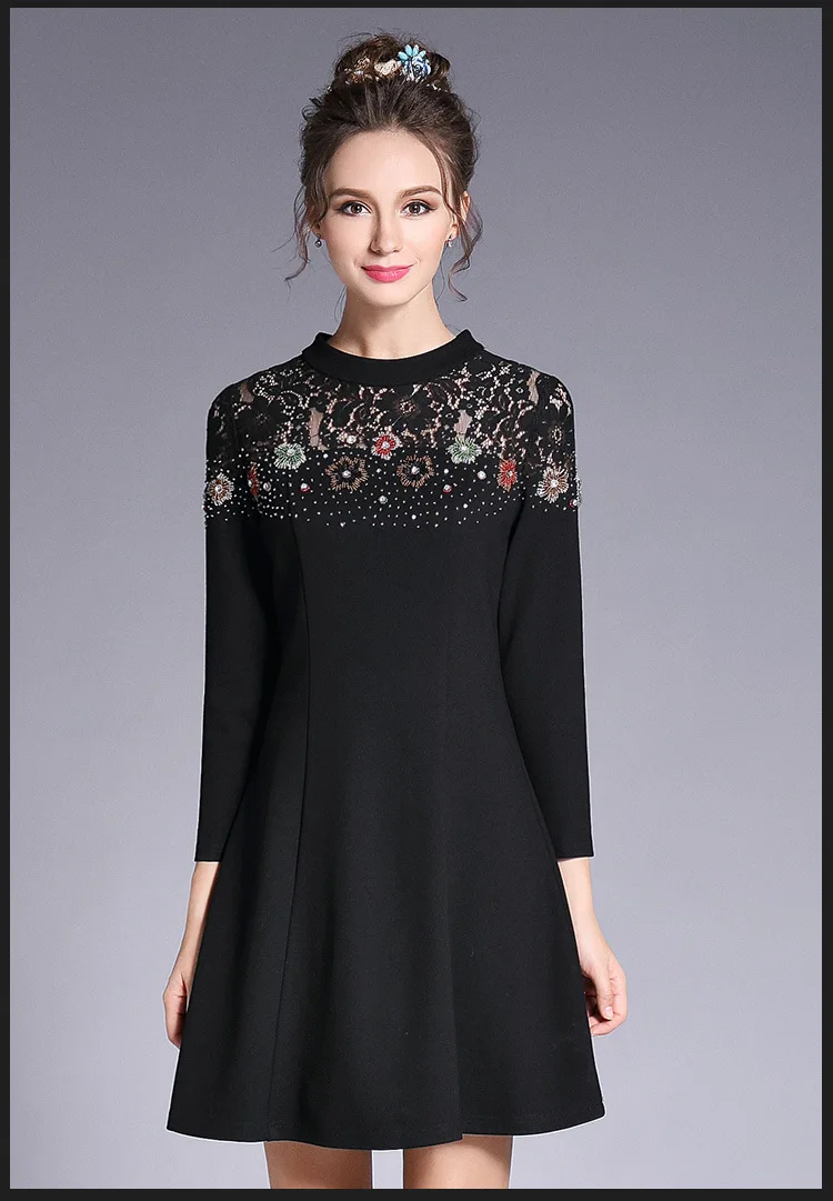 2017 весеннее женское элегантное ажурное кружевное платье трапециевидной формы с