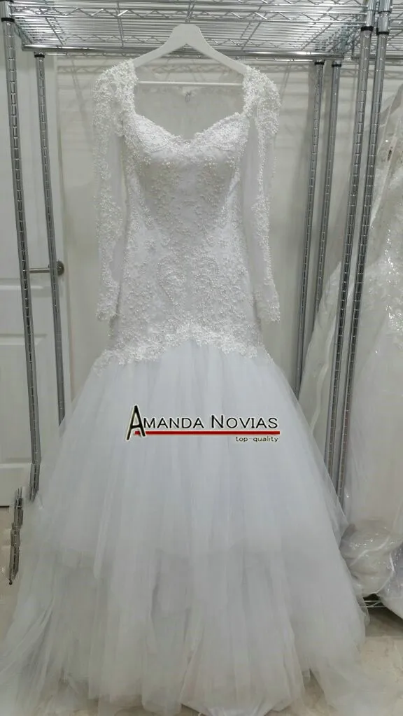 Аманда Novias Высокое Качество Заказ Клиента Полный Жемчуг Русалка Свадебное Платье С Длинными Рукавами