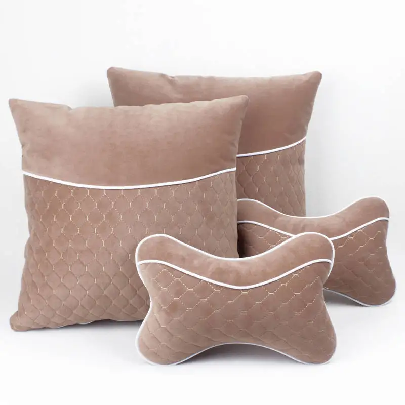 beige 1set Подголовник автомобиля подушка для шеи плюшевые авто защита шеи Отдых подушки для сиденья талии поддерживает подушка памяти хлопок - Цвет: beige 1set