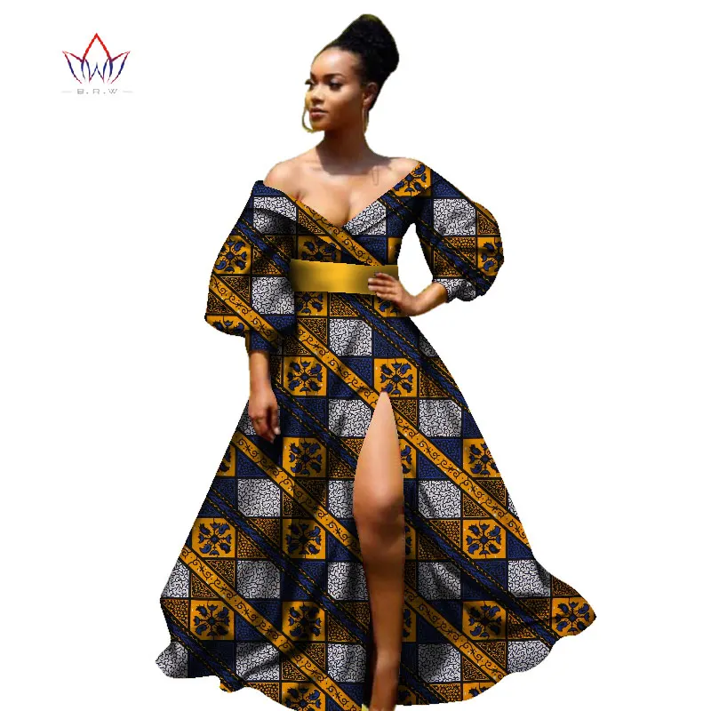 african bazin dresses for women african Three Quarter sleeves dresses for women african clothing wax dashiki fabric WY2255