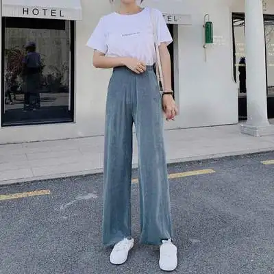 green(40-80kg) DASSWEI Fashion Wide Leg Pants Women Casual Elastic High Waist loose Pants Summer Pleated Long Solid Pant Trousers Femme - Цвет: green(40-80kg)