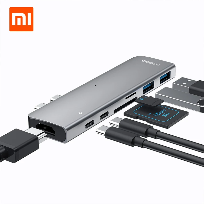 Адаптер для зарядки Xiaomi hagxiaomi USB Type-C 7 в 1 TF/SD/PD/2 USD 3 0/HUB HDMI зарядное устройство Macbook