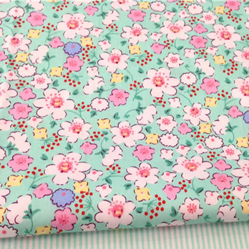 Pretty 50x160cm All-over Pink &amp Geen White Plum blossom Flower Printed Cotton Fabric Floral For DIY sewing Doll Cloth bed | Дом и сад