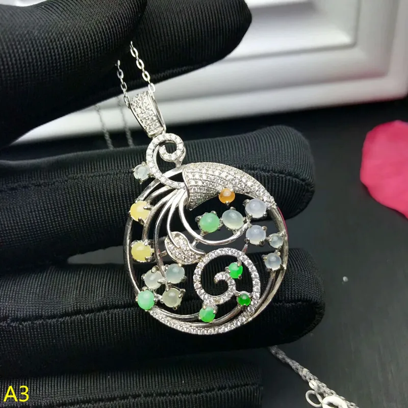 

KJJEAXCMY boutique jewelry,925 pure silver inlaid Jade Jadeite Pendant + Necklace B