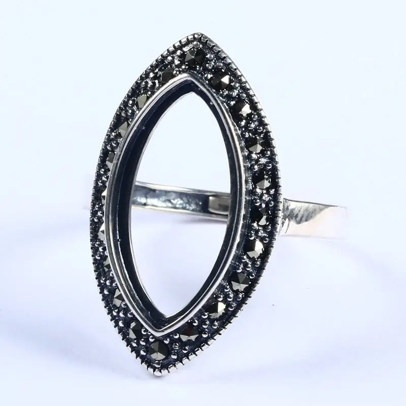 Sterling Silver 925 Engagement Semi Mount Ring Marquise Cabochon 10x20mm Amber Agate Turquoise Thai Wholesale Adjustable | Украшения и