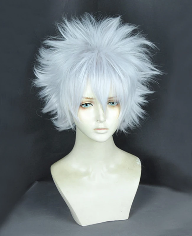 Парик для косплея HUNTER Killua Zoldyck с коротким ворсом термостойкий синтетический