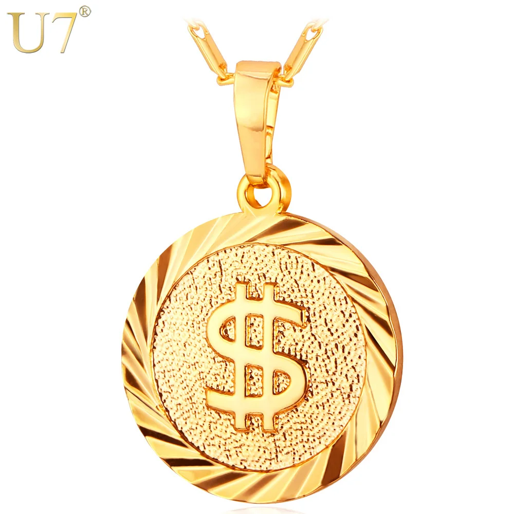 U7 Доллар Монета Кулон С Цепочкой Женские/Мужские Ювелирные Изделия Позолоченный