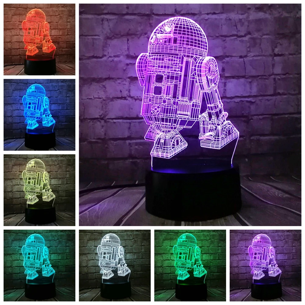 Горячая Распродажа 3D военный корабль из Звездных войн робот R2-D2 лампа 7 цветов