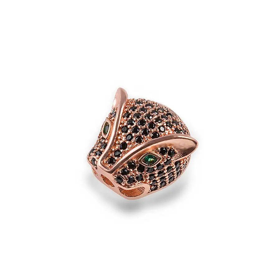 Оптовая Продажа Черный CZ Циркон Бусины в форме головы леопарда для мужчин