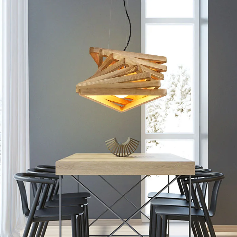 Скандинавский деревянный подвесной светильник художественный дизайн гостиная
