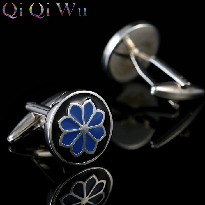 Бесплатная доставка синий узор с эмалированными цветами запонки мужской Бизнес