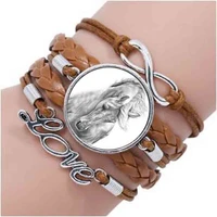 new black and white horse bracelet jewelry round glass cabochon horse bracelet wholesale
