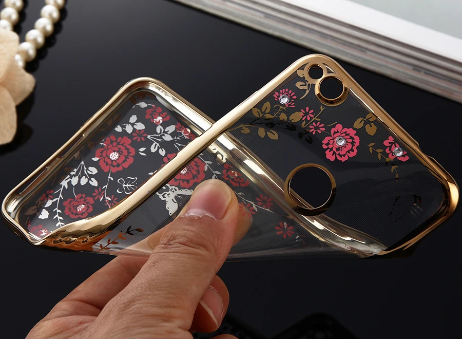 P8 Lite 2017 Case Electroplating Rhinestone Secret Garden Flower Clear For Huawei Soft TPU Diamond Cover Y118 |