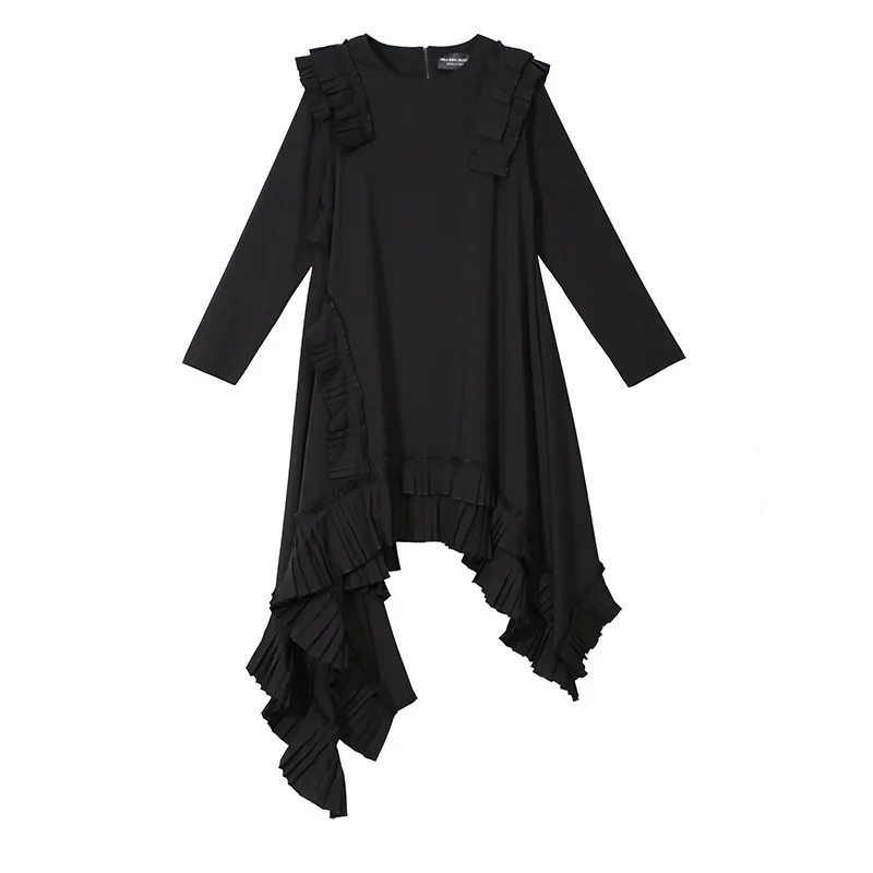 

Johnature Women Irregular Dress Solid Color Long Sleeve Robes 2021 Spring New Solid Color Casual Women Cloths Fashion Dresses