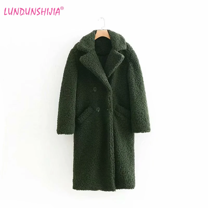 Новое поступление 2018 зимнее женское длинное плотное флисовое пальто LUNDUNSHIJIA