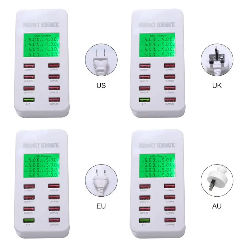 Зарядная Станция qiang 8-портовая Быстрая зарядка USB с ЖК-дисплеем многопортовая для