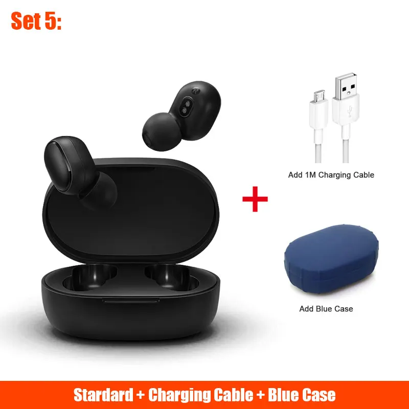 Xiaomi Redmi Airdots настоящие беспроводные bluetooth наушники TWS 5,0 xiaomi Air Airdots pro гарнитура DSP с микрофоном - Цвет: Blue Case with cable