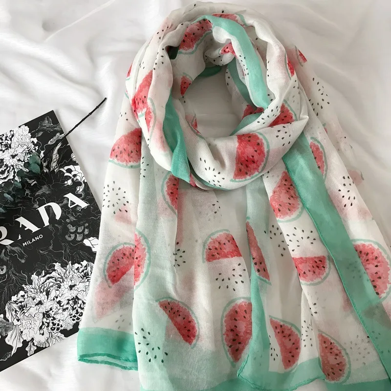 

2017 New Fashion Ombre Watermelon Print Scarf Shawls Women Viscose Cotton Watermelon Wrap Hijab Fruit Muffler 10pcs/LOT