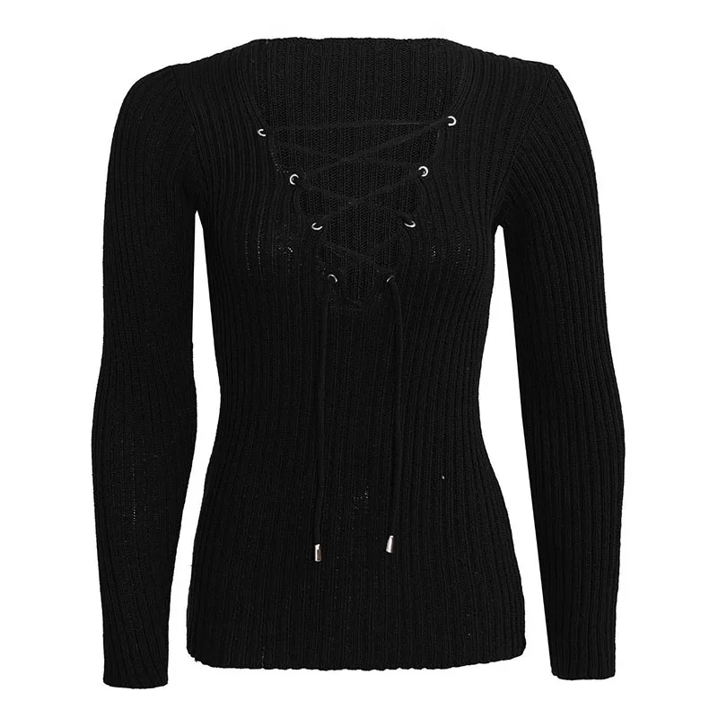 2018 сексуальный свитер на шнуровке для женщин и девушек вязаные топы с длинным