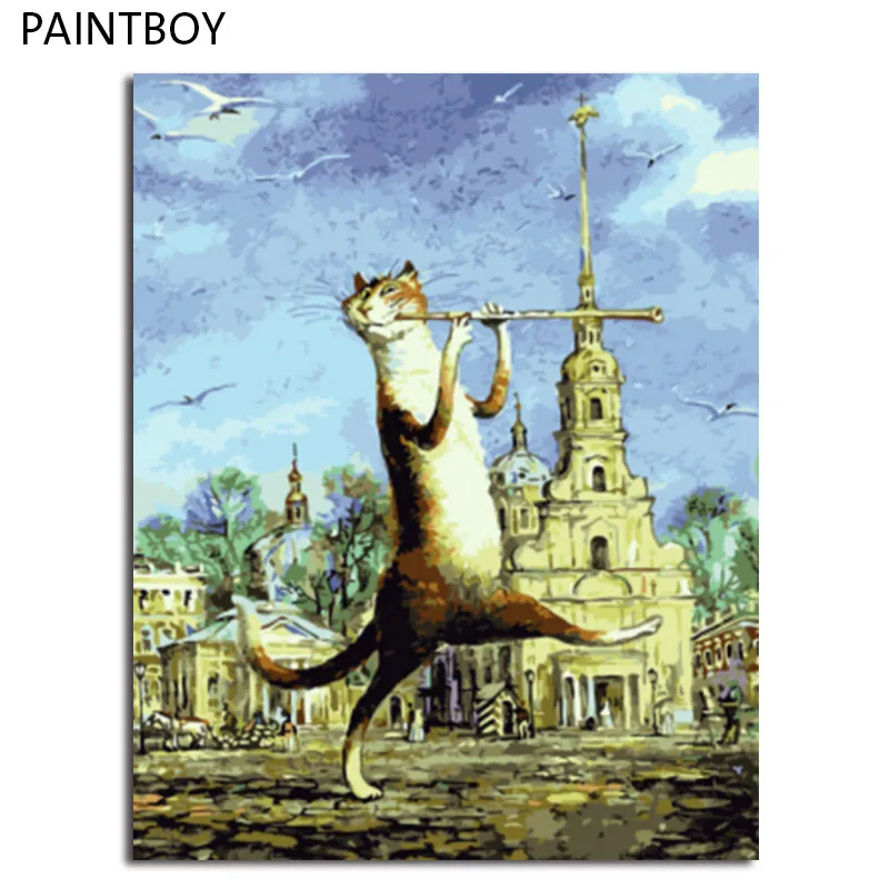 PAINTBOY Кот в рамке картина маслом по номерам холст своими руками картина маслом украшение дома для гостиной 40*50 см домашний декор