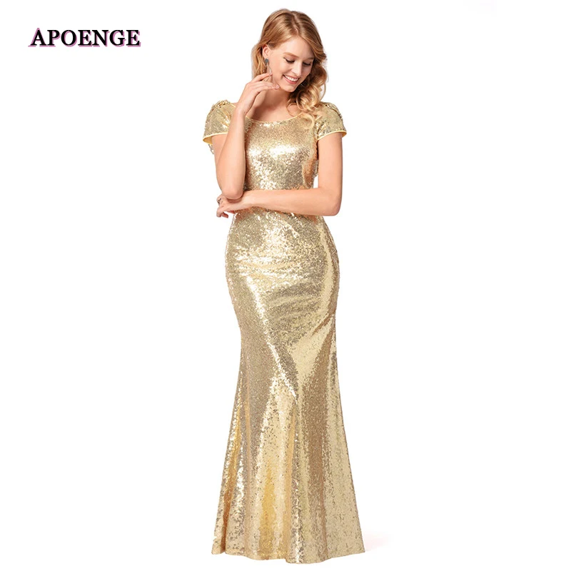 APOENGE 2019 Новый Для женщин элегантное праздничное платье новые длинные золотистые