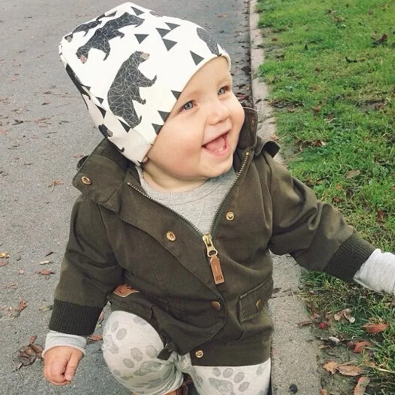 Шапка для малышей 2018 года с двойной печатью и картонным животным из хлопкового трикотажа для мальчиков и девочек весной, осенью и зимой.