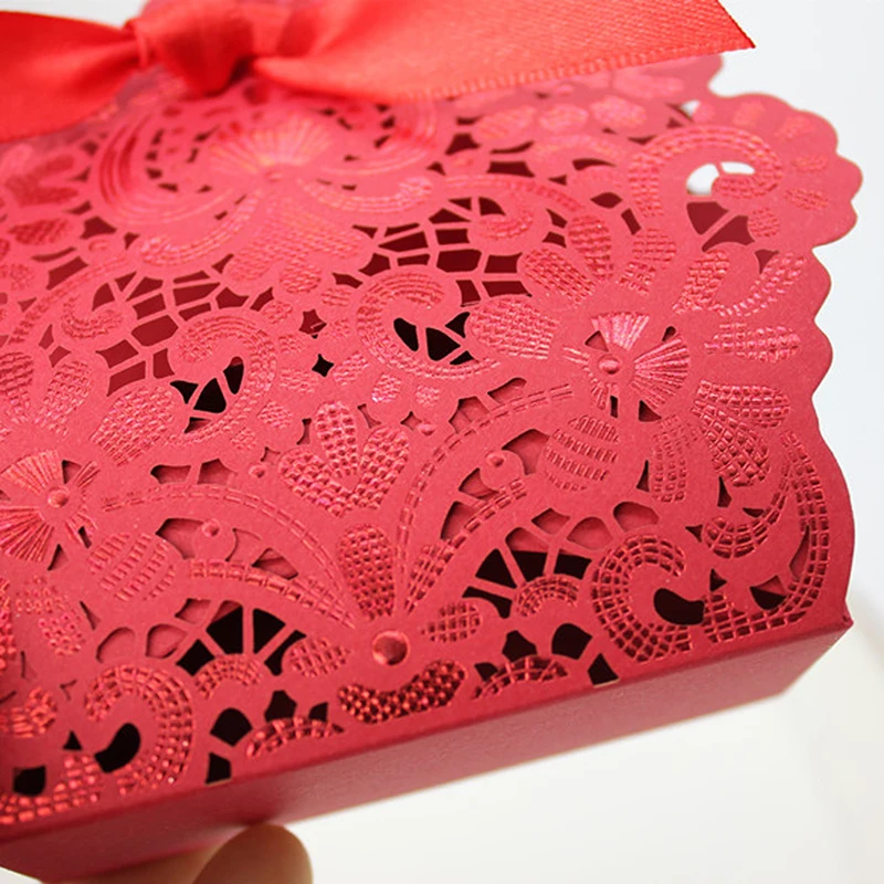 100 шт выдолбленная конфетная коробка однотонная кружевная подарочная в