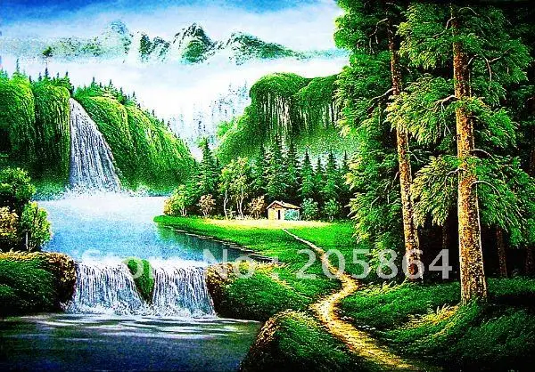

Free shipping tapestry wall hangings,art fabric picture,beautiful landscape picture,wall art of trees and waterfall