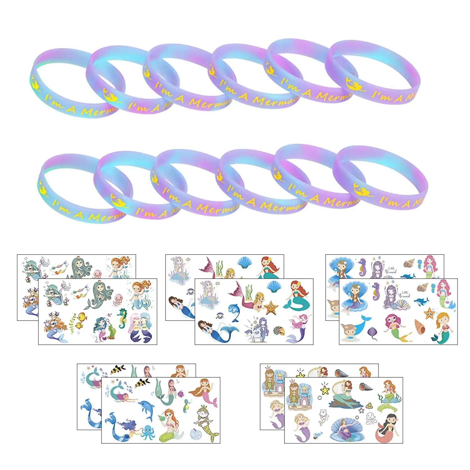 

METABLE 12 шт я Русалочка браслеты и 10 листов Русалочка Временные татуировки под морем тематические вечерние Goody сумка Подарки для ребенка