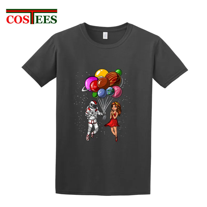 Camiseta Astronaut Shirt For Girls&ampBoys Space Couple Balloons Party T Men 2018 New summer Design Valentine's day tee shirt | Мужская