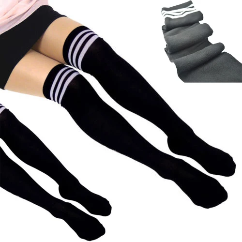 Sexy Women Lady Girls Stockings Sexy School Striped Opaque Knit Long Boot Over Knee Thigh High Stocking