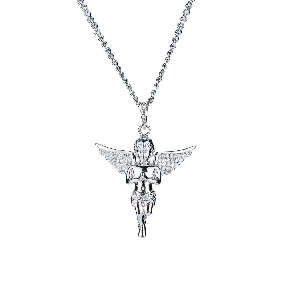 Cubic Zircon Crystal Small Angel Pendant Necklace Hip Hop Choker Silver Chain Charm Women Men Jewelry Gift | Украшения и