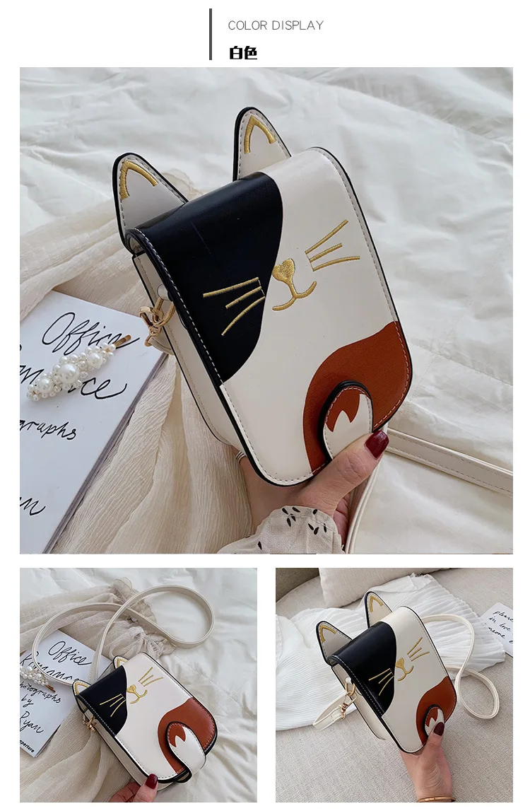Fashion women Cute Cat Handbag Vintage Shoulder Bags Messenger Bags PU Leather Mini Handbags Cartoon Purse bag
