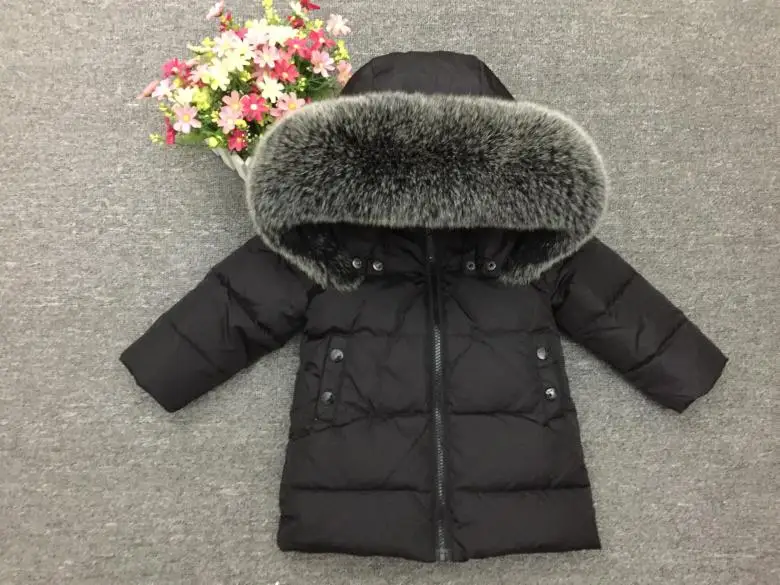 Детский пуховик 2018 русская зима воротник из меха енота натуральный мех детская