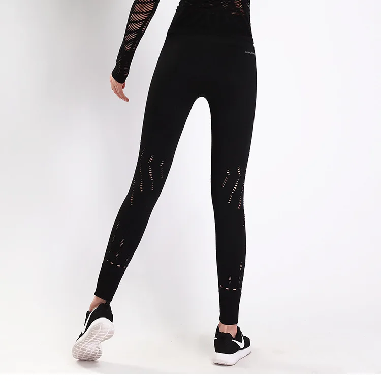 Kaywide Black Hollow Out Sexy Women Sport Tights Leggings High Waist Stretch Fitness Running Yoga Pants Gymnastics Gym Leggins | Спорт и