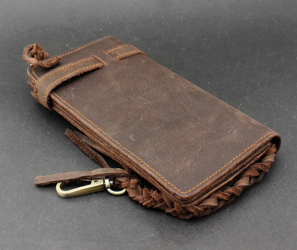 Кожаный байкерский кошелек crazy horse ручной работы из воловьей кожи с внутренней