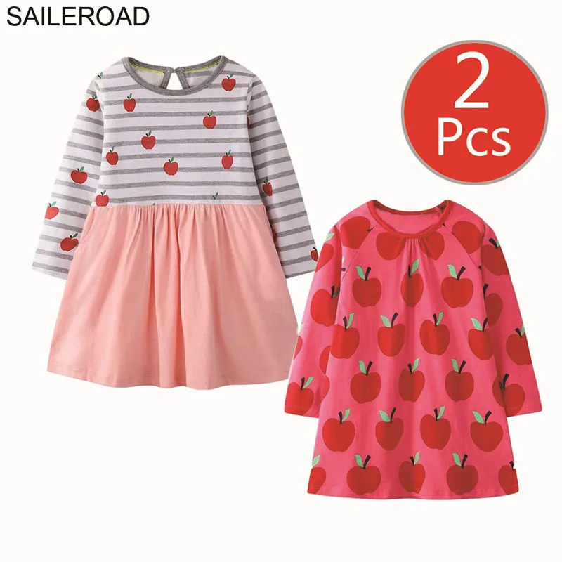 SAILEROAD 2 шт. Фруктовое Яблоко с Принтом Девушки Карманные Платья Vestidos 5 Лет Платье