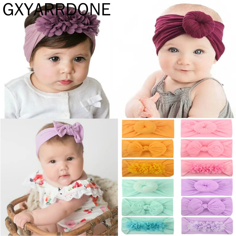 

Повязка на голову с бантом, 3 шт./компл., мягкие эластичные нейлоновые повязки для волос, шифоновые цветы, Круглый узел, широкие повязки на гол...