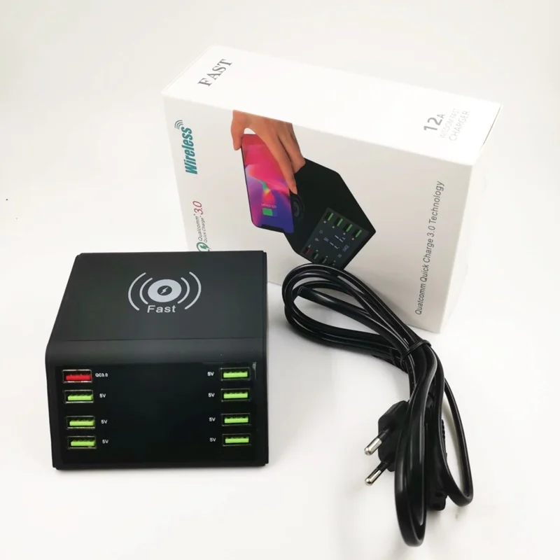Tongdaytech Мульти 8 портов Lcd USB Qi Беспроводное зарядное устройство для Iphone X 8 Plus Быстрая зарядка 3,0 быстрое зарядное устройство для samsung S10 S9 Xiaomi
