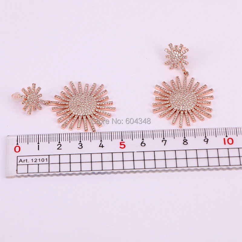 

5 Pairs ZYZ177-8652 Fashion Dangle Micro Paved CZ Crystal Flower Drop Earrings for Women Bridal Wedding Party Jewelry