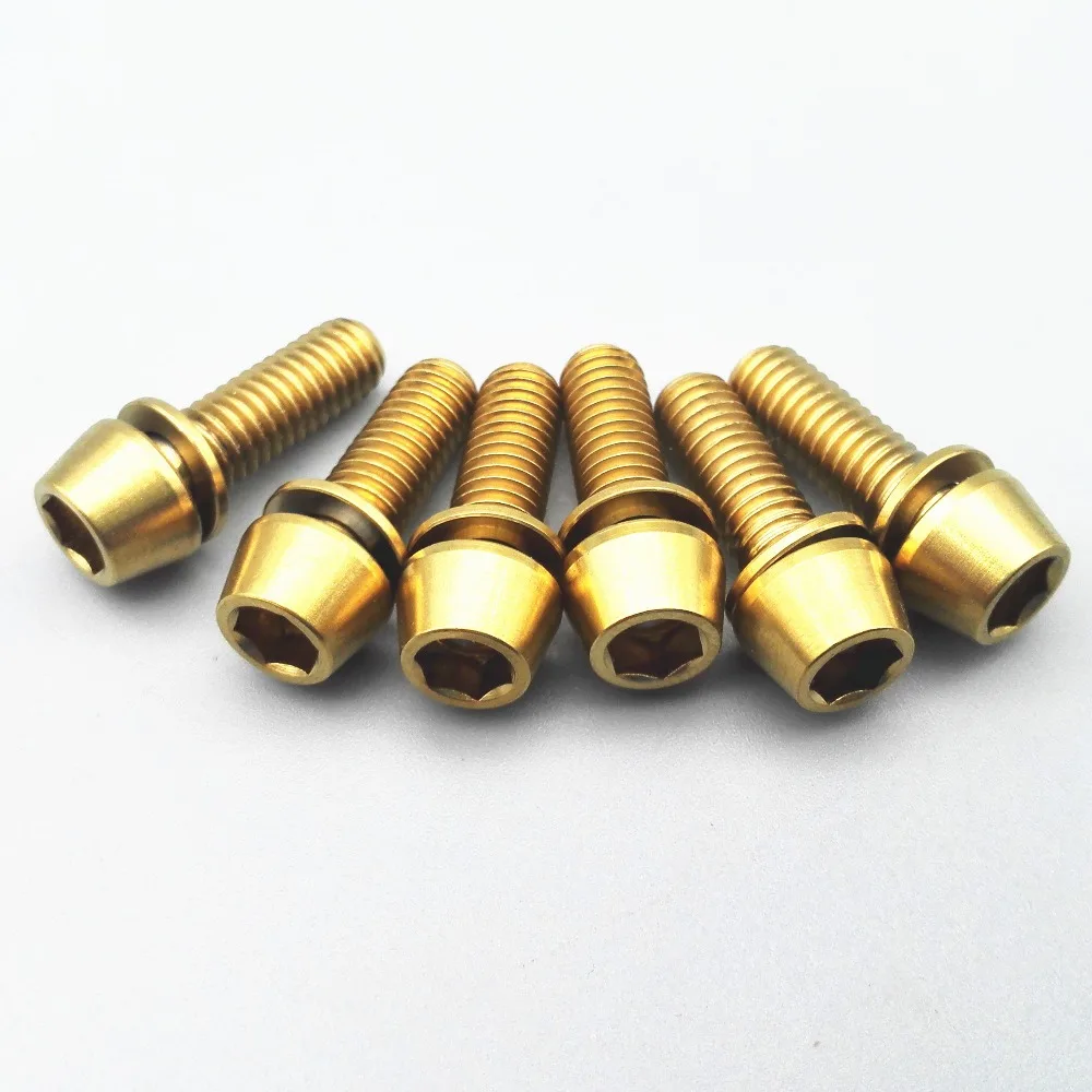 M6 x16/18/20mm Titanium bolts 4 Stem Handle Bar Gold color Cone w/ washe Headed Hexagon Socket Ti screws 4pcs | Обустройство дома