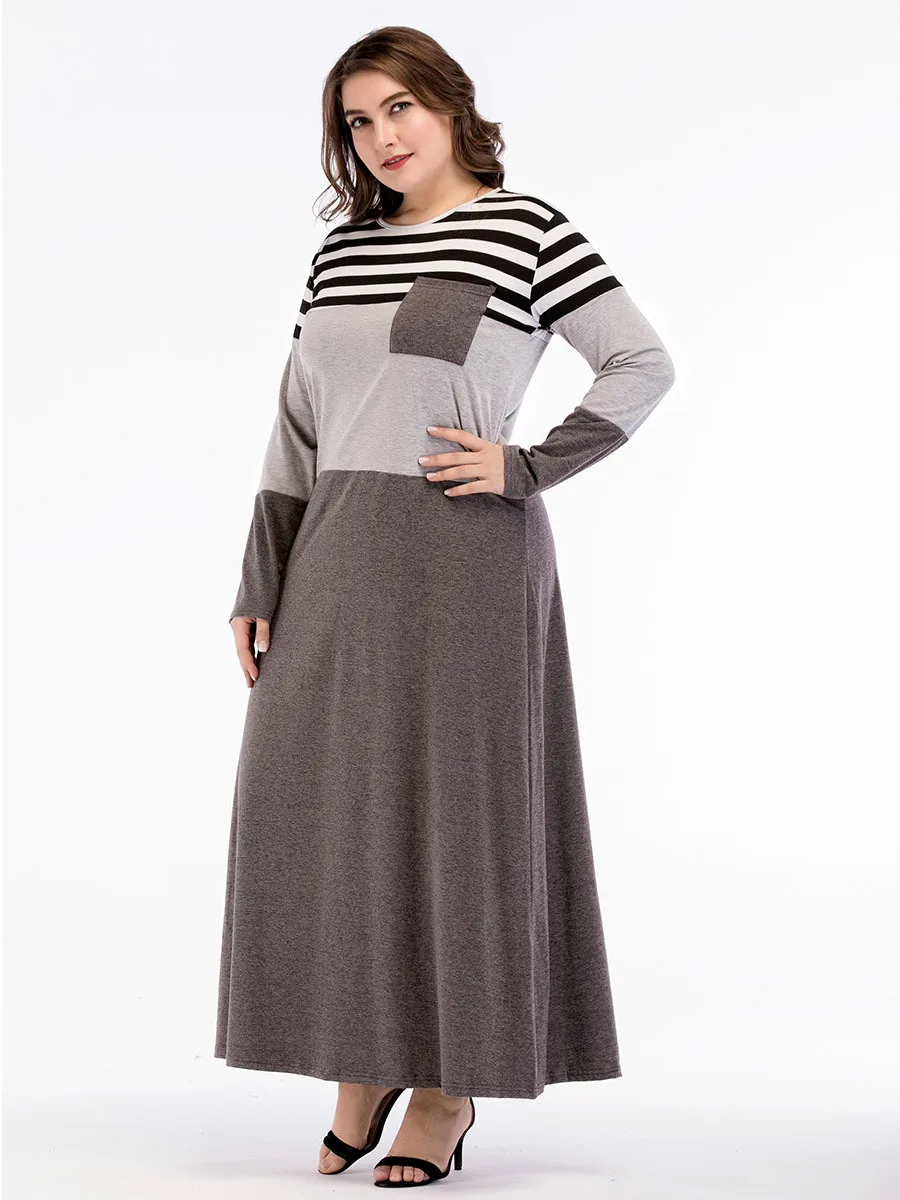 Moslim Abayas женская одежда больших размеров в полоску из кусков 2018 осеннее длинное