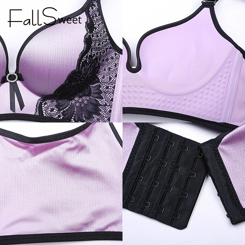 

FallSweet Lace Bra Wire Free B C Cup Bras for Women Sexy Push Up Brassiere