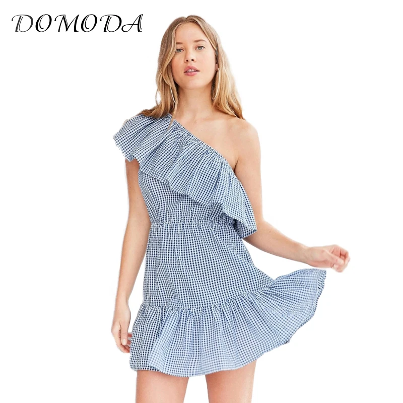 Domoda 2017 милое летнее плиссированное платье Для женщин Асимметричный плед одно