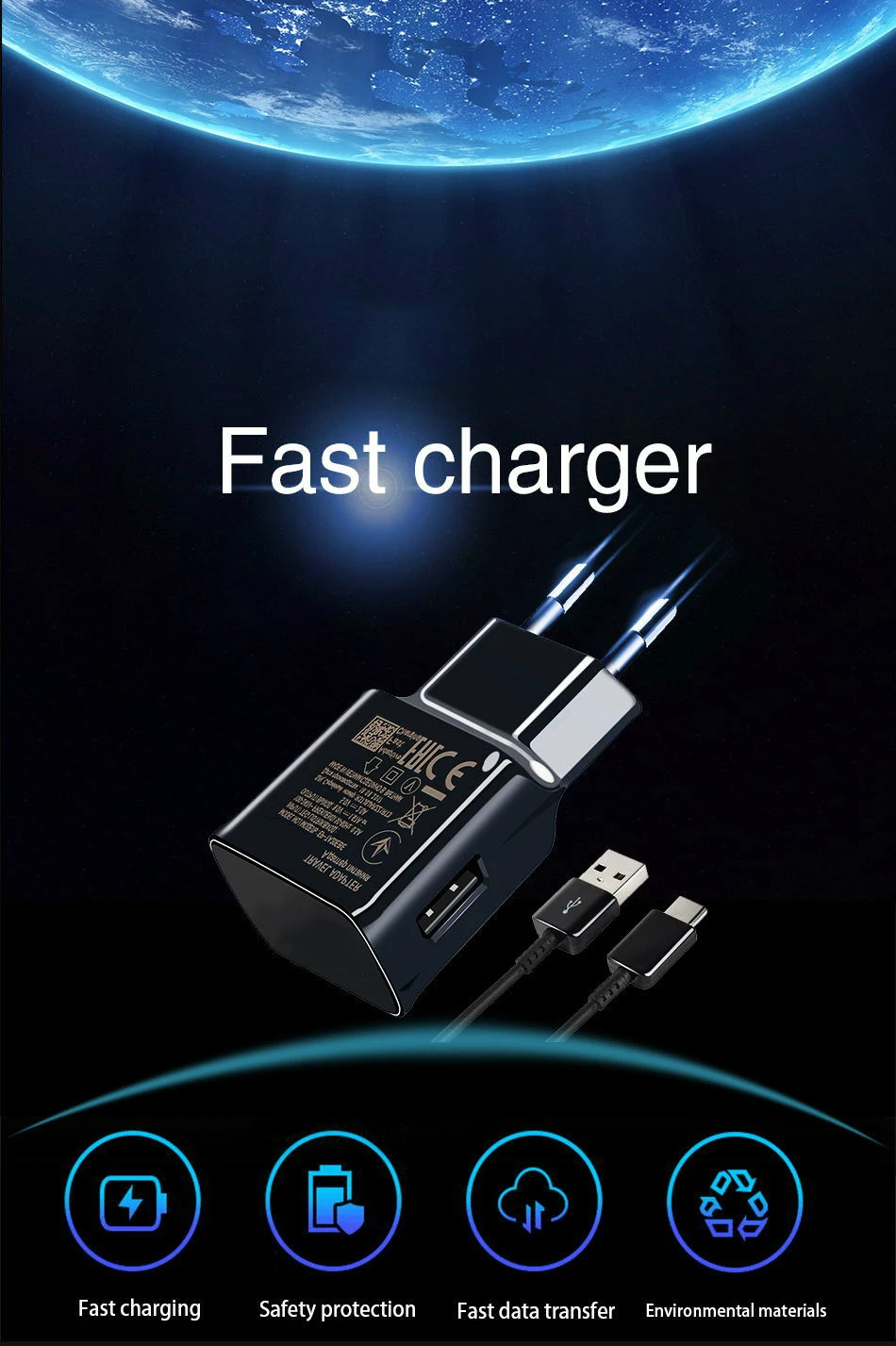 USB кабель для быстрой зарядки типа C EU/US/KU настенный для samsung Galaxy S9 S8 Plus для huawei P20 Pro адаптер для быстрой зарядки USB C кабель