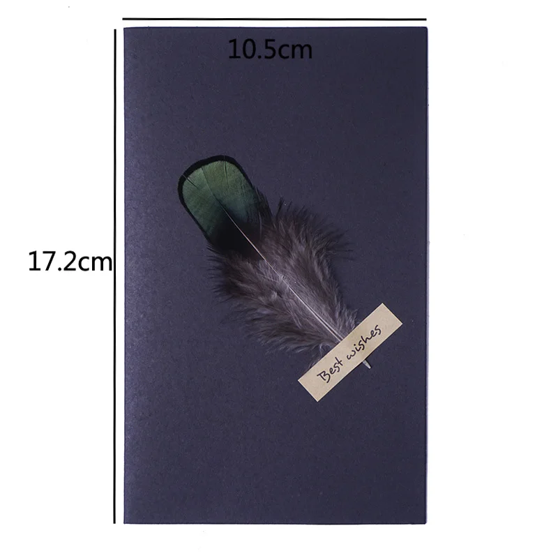 Malachite green 1 комплект винтажная Высококачественная складная черная карта с красочным натуральным пером бумажная наклейка для офиса и школы подарочные открытки для сообщений - Цвет: Malachite green