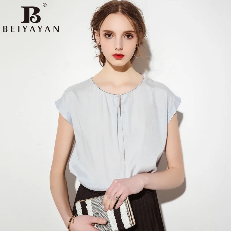 Beiyayan Высокое качество шелк Для женщин рубашка короткий рукав Бисер украшения