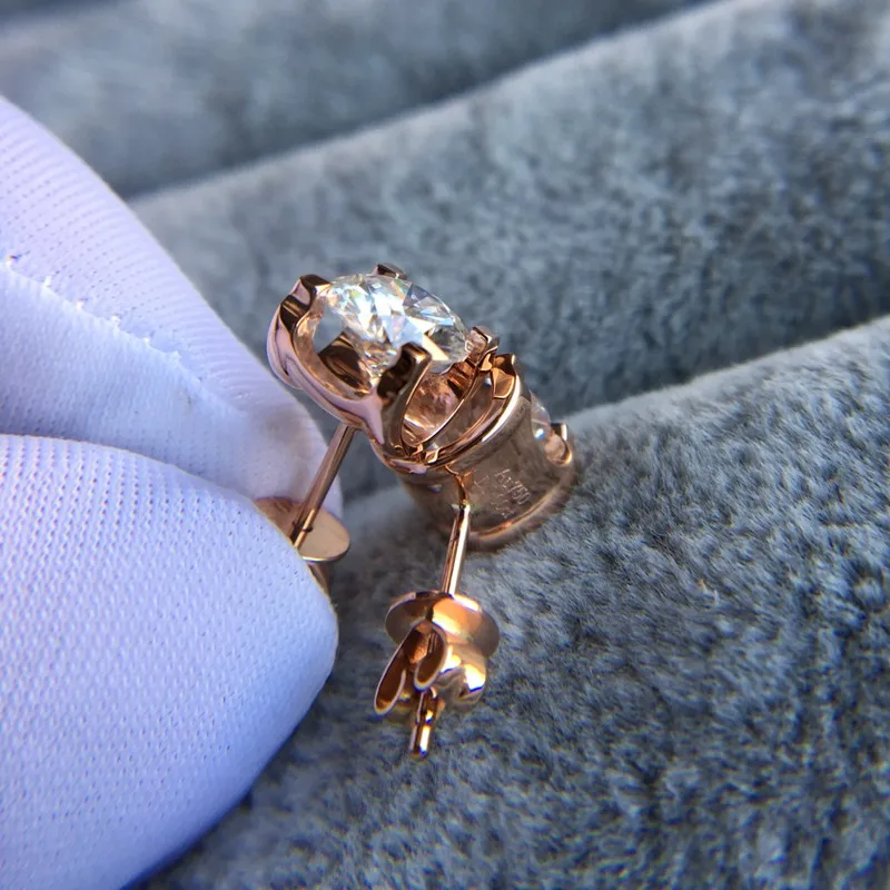 18K желтое золото 0.5ct 5 мм DF цветные серьги гвоздики с муассантом для женщин