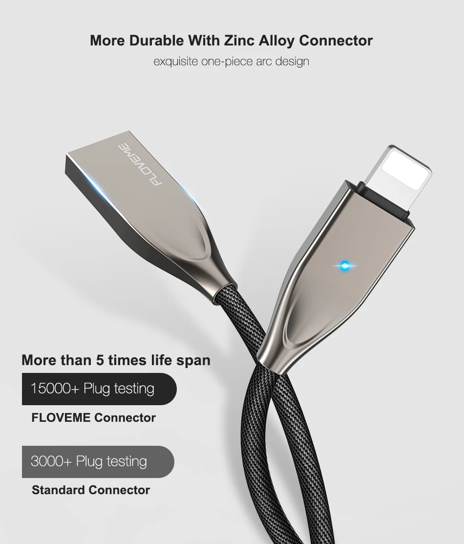FLOVEME для Lightning-USB кабель для iPhone X 8 7 6 s 5 5S SE для iPad зарядное устройство Автоматическое светодио дный отключение LED Sync кабели Быстрая зарядка кабель на айфон провод на айфон 5s